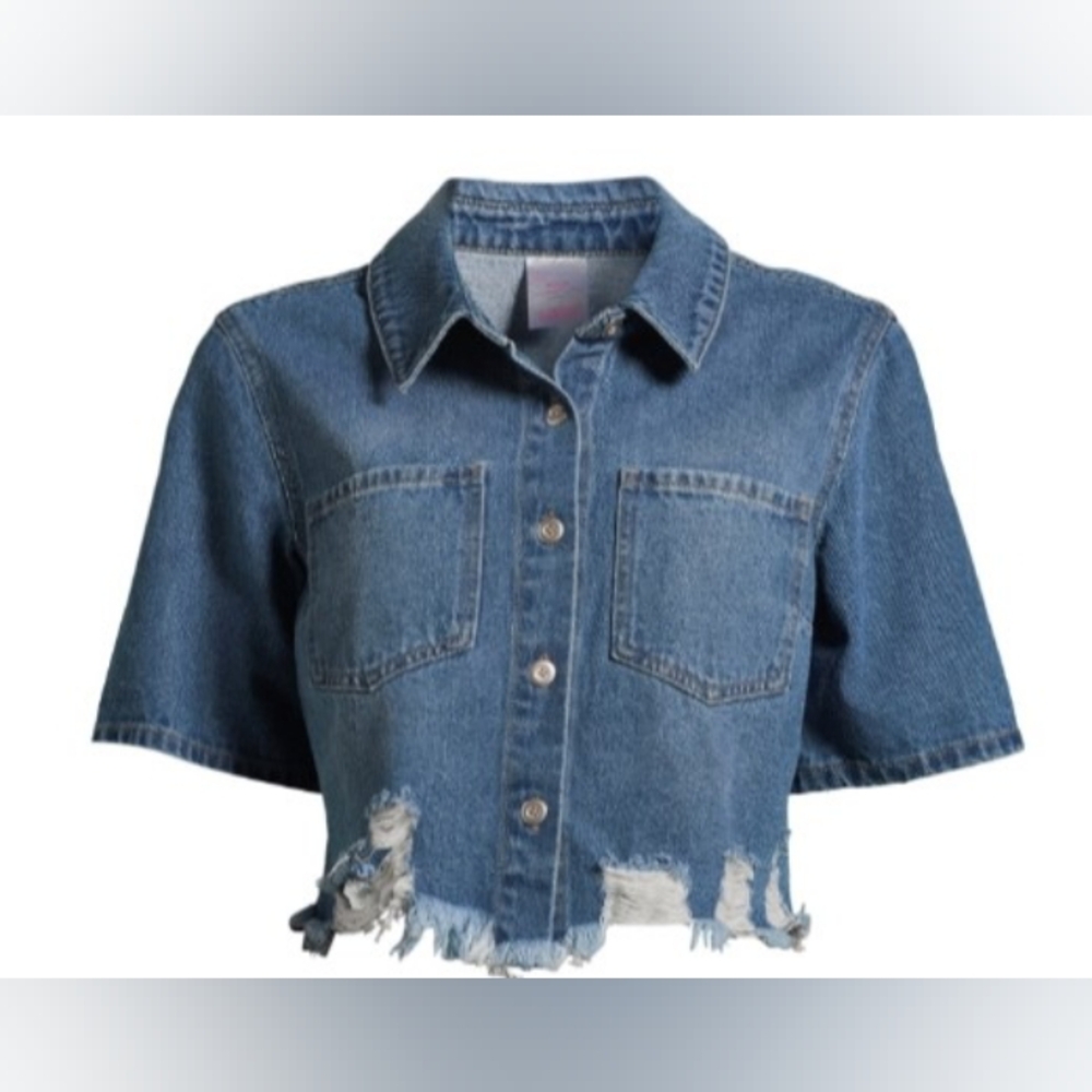 Juniors Distressed Short Sleeve Jacket